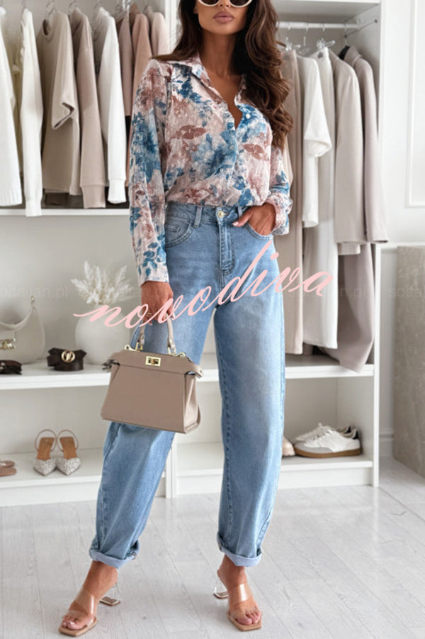 Floral Print Lapel Long Sleeve Casual Shirt