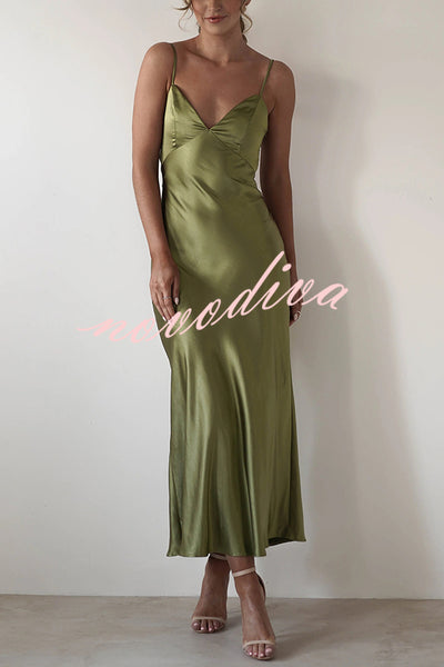 Satin Elegant Sling Backless Lace-Up Midi Dress