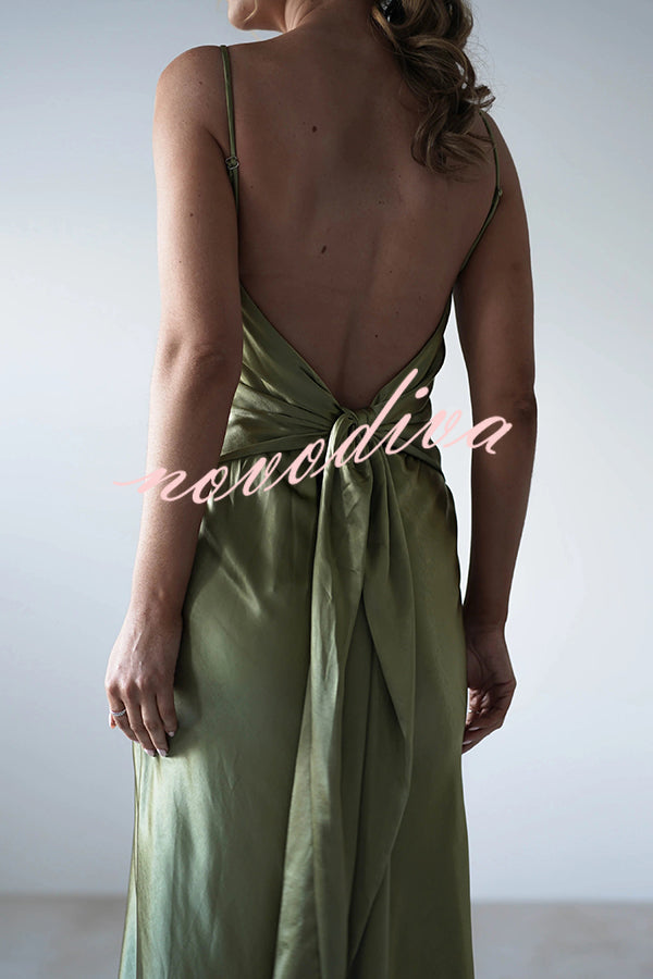 Satin Elegant Sling Backless Lace-Up Midi Dress