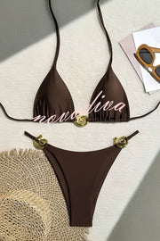 Sexy Halterneck Lace-up Metallic Stretch Two-piece Bikini Swimsuit