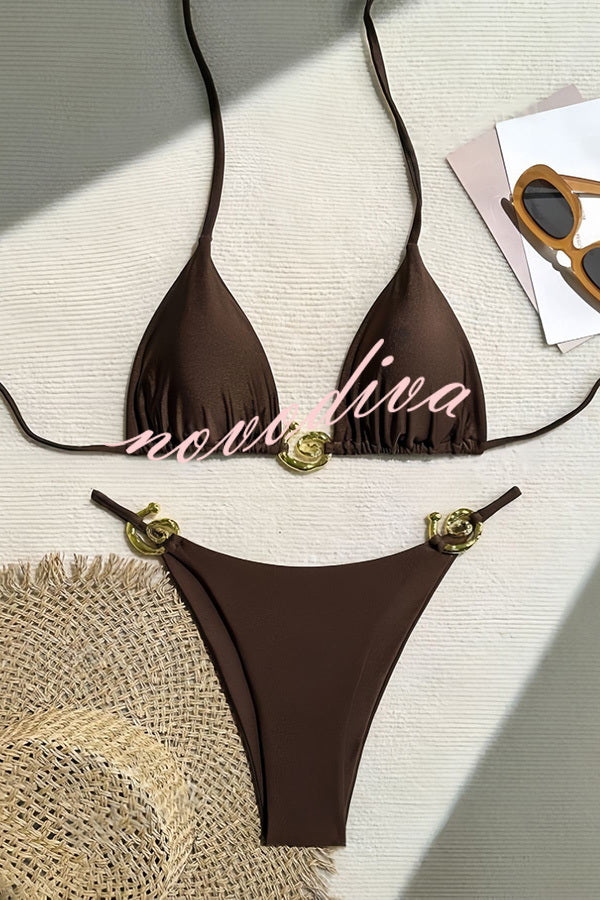 Sexy Halterneck Lace-up Metallic Stretch Two-piece Bikini Swimsuit