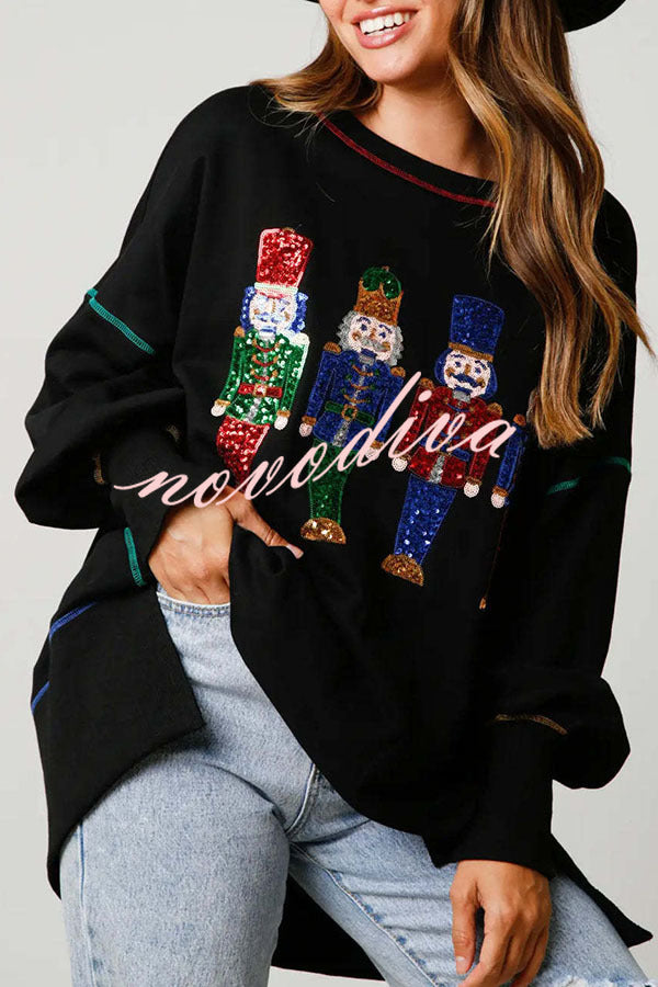 Adorable Nutcracker March Sequin Pullover Sweatshirt