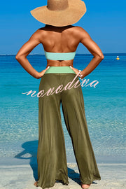 Solid Color Loose Metal Buckle Beach Pants