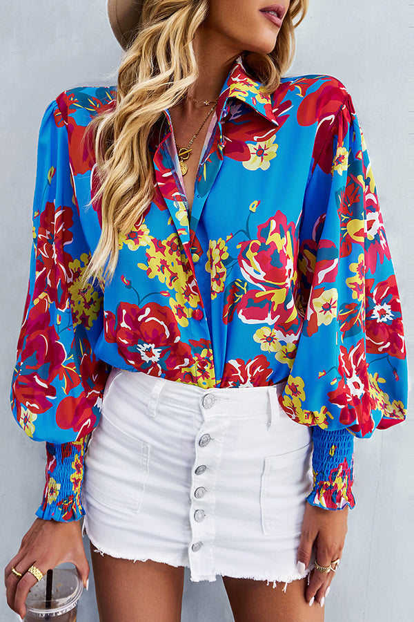 Contrast Unique Print Button Down Long Sleeved Shirt