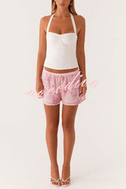 Dazzling Sequin Beaded Material Low Rise Elastic Waist Loose Shorts