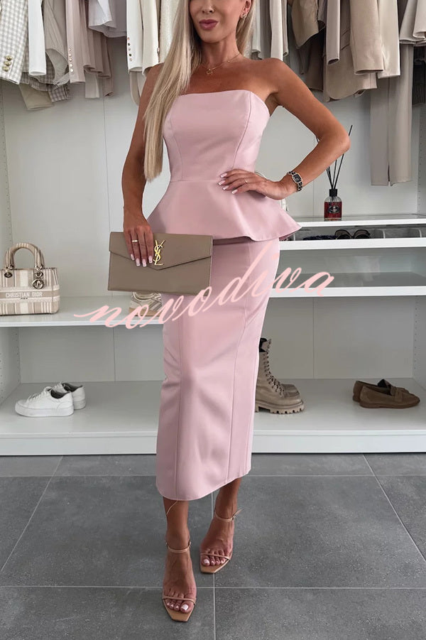 Sexy Tube Backless Lace-up Top and Slim Slit Midi Skirt Set