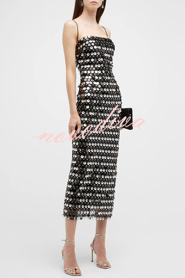 Sexy Sequined Halter-neck Backless Slim Fit Slit Midi Dress
