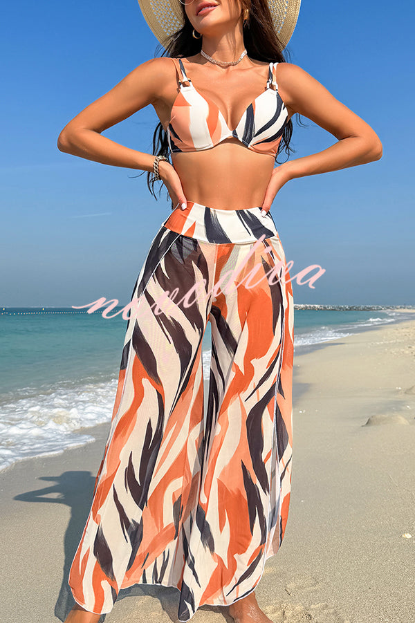 Unique Printed Loose High Waist Split Beach Pants