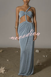 Ema One Shoulder Braided Straps Cutout Stretch Maxi Dress