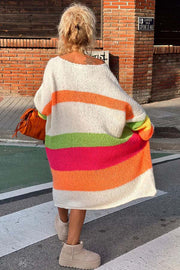 True Faith Knit Peace Pattern Color Blocks Loose Midi Sweater Dress