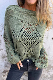 Solid Color Hollow Round Neck Casual Loose Knitted Sweater