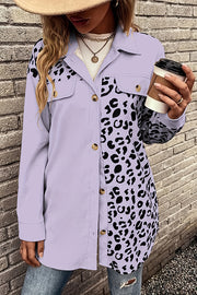 Leopard Print Single-breasted Mid-length Shirt Jacket