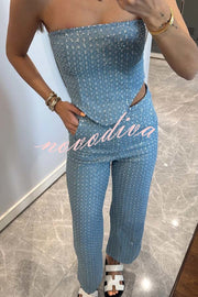 Fashionable Look Denim Sequin Textured Tube Top