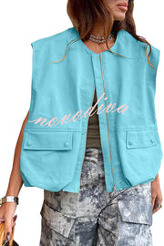 Fashion Zipper Sleeveless Pocket Loose Vest Jacket