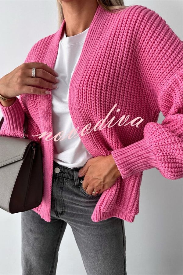 Solid Color V-neck Long-sleeved Casual Knitted Cardigan