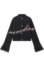 Solid Color Elegant Feather Long Sleeve Casual Knitted Cardigan