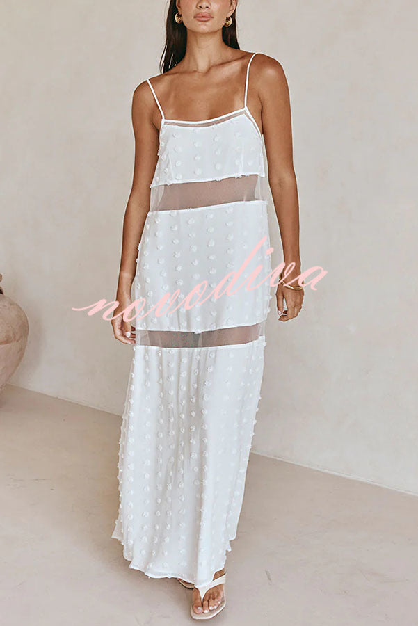 Alexa Textured Spot Sheer Mesh Patchwork Slip A-line Maxi Dress