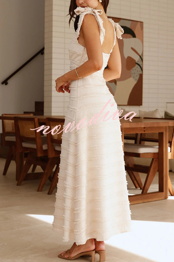 Solid Color V-neck Elegant Sling Lace Up Vacation Maxi Dress