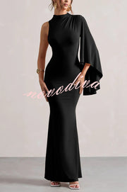 Ready When You Are High Neck One Ruffle Sleeve Maxi Dress