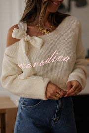 Solid Color Bow Tie Long-sleeved Casual Knit Sweater