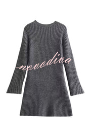 Beautiful Basic Ribbed Knit Long Slit Sleeve Flare Stretch Dress