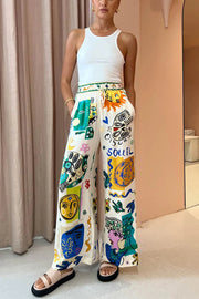 Special Meralda Unique Printed Elastic Waist Pocketed Wide Leg Pants