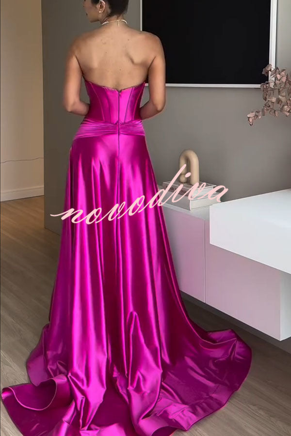 Emiliana Satin Twist Bust Cutout Corset Slit Prom Maxi Dress