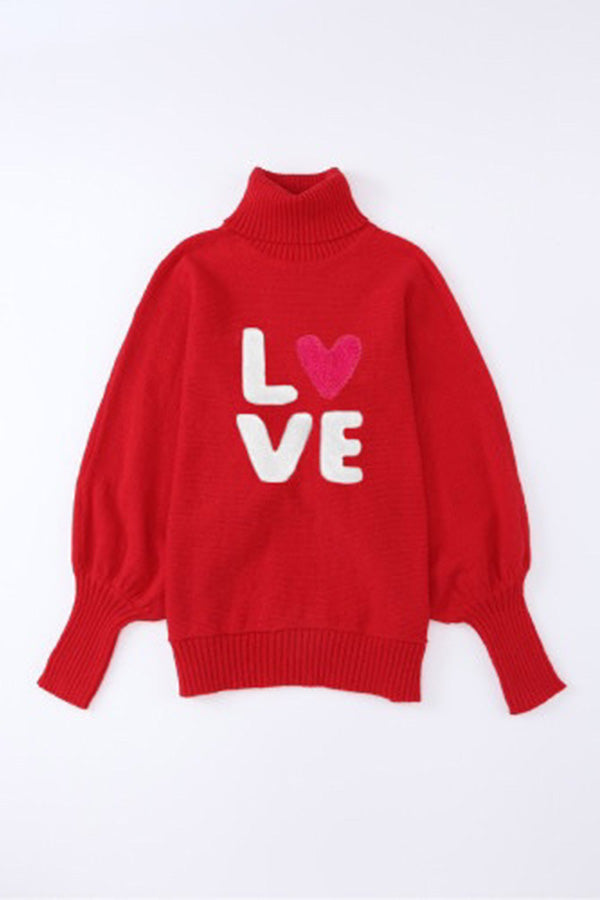 Happy Holidays Contrast Monogram Turtleneck Dolman Sleeve Sweater