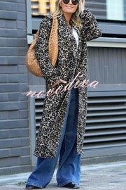 Leopard Affair Animal Print Epaulettes Long Sleeve Pocketed Lapel Midi Trench Coat