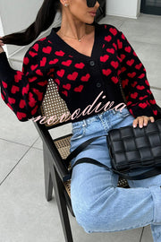 Cute Heart V-neck Long Sleeve Casual Knitted Cardigan