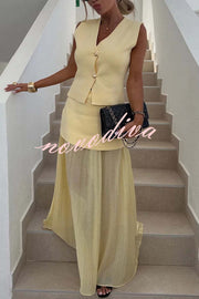 Stylish and Elegant Knit Spliced Tulle Elastic Waist Pleated Maxi Skirt