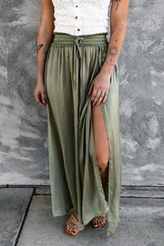 Adjustable Drawstring Waist Silky Maxi Skirt