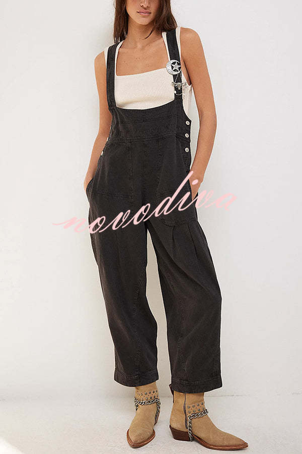 Fashionable Casual Side Pocket Button Loose Denim Overalls