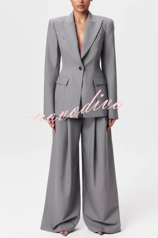 Power Girl Button Up Long Sleeve Removable Belt Lapel Blazer