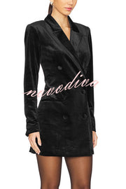 Holiday Soiree Solid Color Velvet Lapel Long Sleeve Blazer Mini Dress