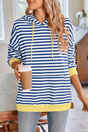 Striped Print Long Sleeve Pocket Loose Hoodie