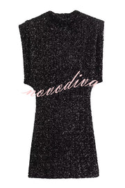 Fashionable Sequined Round Neck Sleeveless Slim-fit Mini Dress