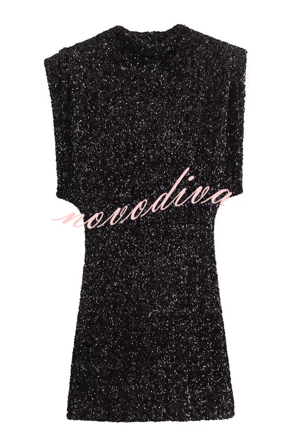 Fashionable Sequined Round Neck Sleeveless Slim-fit Mini Dress