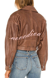 Fashion Lapel Long Sleeve Casual Zipper Pocket Leather Jacket