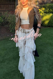 Fashionable Ruffled Elastic Waist Holiday Style Flared Pants