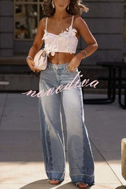 Ellison Denim Side Colorblock High Rise Pocket Wide Leg Jeans