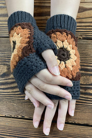 Knitted Sunflower Warm Half Finger Wool Gloves