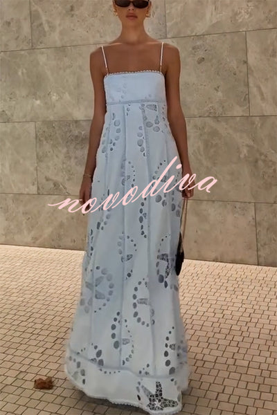 Simona Embroidered Starfish Pattern Backless Tie-up Slip Maxi Dress