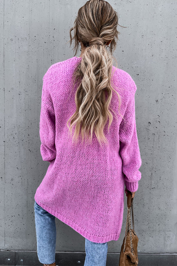 Solid Color V-neck Knitted Long-sleeved Oversized Midi Cardigan