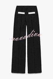 Fashion Contrast Color Stretch High Waist Casual Straight Pants