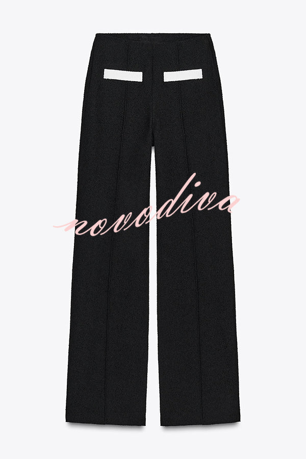 Fashion Contrast Color Stretch High Waist Casual Straight Pants