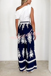 Unique Ethnic Print Belted Casual Pocket Wide Leg Pants