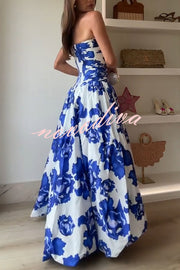 Perfect Moment Floral Off Shoulder Ruched Bodice Drape Bubble Hem Maxi Dress