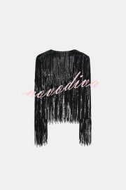 Party Crasher Layered Sequined Tassels Long Sleeve Loose Jacket