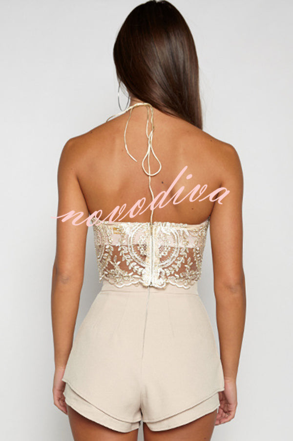 Sexy Halterneck Backless Lace Hollow Short Top